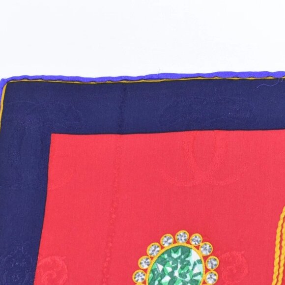 Cartier Jewelry Pattern 100% Silk Scarf Red Navy - Picture 13 of 15